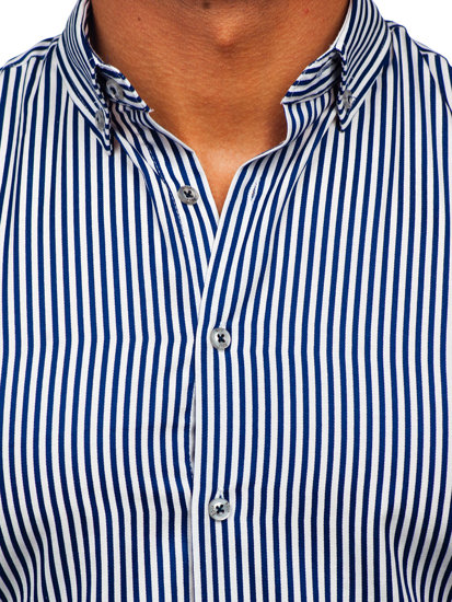 Camicia a righe a maniche lunghe da uomo blu Bolf 22731