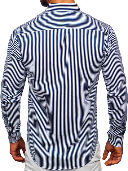 Camicia a righe a maniche lunghe da uomo blu Bolf 22731