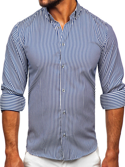 Camicia a righe a maniche lunghe da uomo blu Bolf 22731