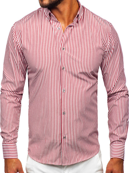 Camicia a righe a maniche lunghe da uomo bordò Bolf 22731