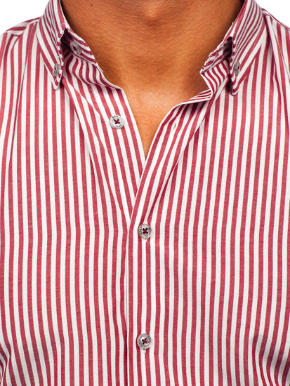 Camicia a righe a maniche lunghe da uomo bordò Bolf 22731