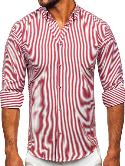 Camicia a righe a maniche lunghe da uomo bordò Bolf 22731