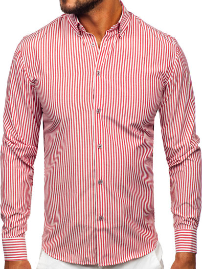 Camicia a righe a maniche lunghe da uomo corallo Bolf 22731