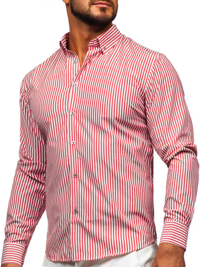 Camicia a righe a maniche lunghe da uomo corallo Bolf 22731