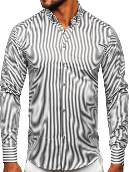 Camicia a righe a maniche lunghe da uomo grafite Bolf 22731