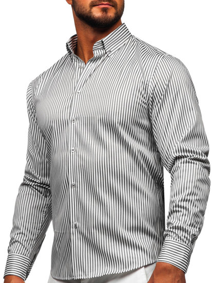 Camicia a righe a maniche lunghe da uomo grafite Bolf 22731