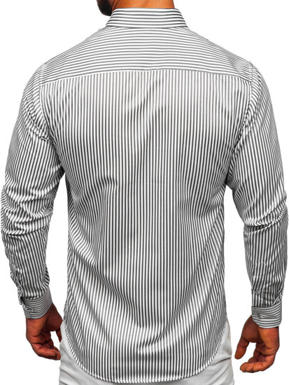 Camicia a righe a maniche lunghe da uomo grafite Bolf 22731