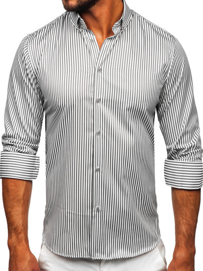 Camicia a righe a maniche lunghe da uomo grafite Bolf 22731