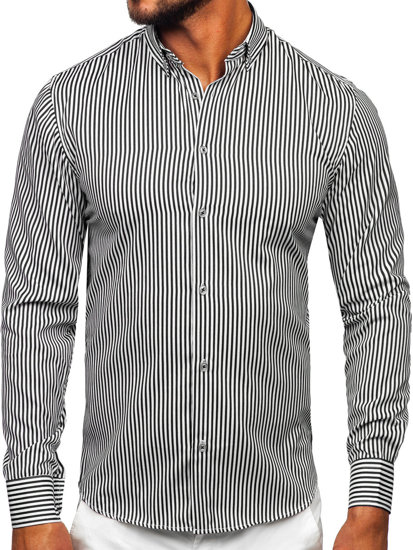 Camicia a righe a maniche lunghe da uomo nera Bolf 22731