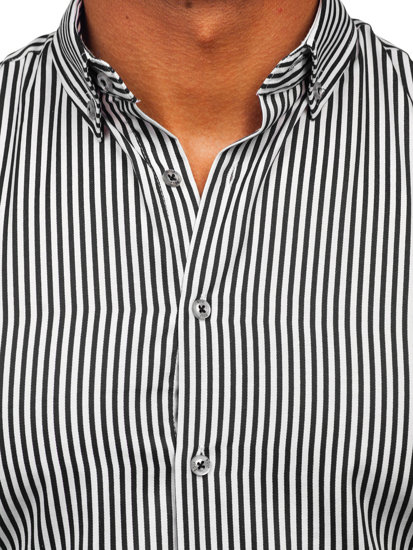 Camicia a righe a maniche lunghe da uomo nera Bolf 22731