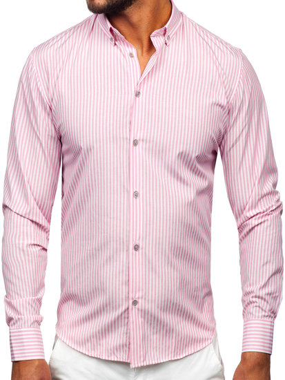 Camicia a righe a maniche lunghe da uomo rosa Bolf 22731