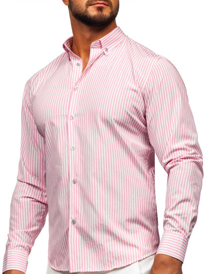 Camicia a righe a maniche lunghe da uomo rosa Bolf 22731