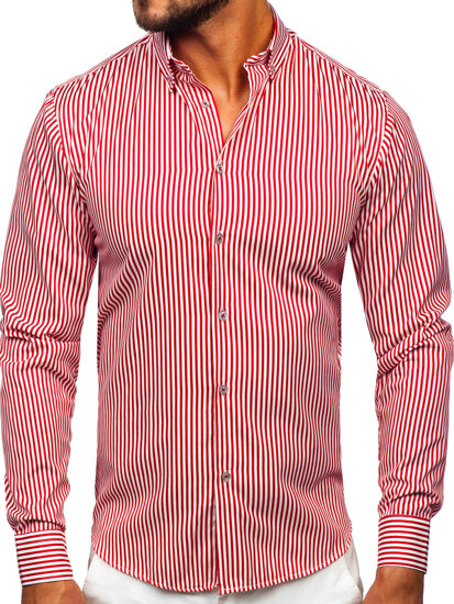 Camicia a righe a maniche lunghe da uomo rossa Bolf 22731