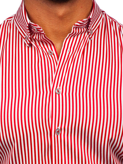 Camicia a righe a maniche lunghe da uomo rossa Bolf 22731