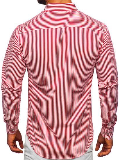 Camicia a righe a maniche lunghe da uomo rossa Bolf 22731