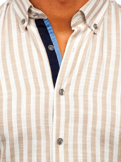 Camicia a righe a minica corta da uomo beige Bolf 21500