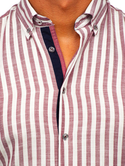 Camicia a righe a minica corta da uomo bordò Bolf 21500