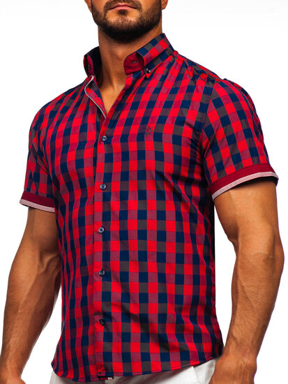 Camicia  a scacchi a manica corta da uomo bordò Bolf 4508