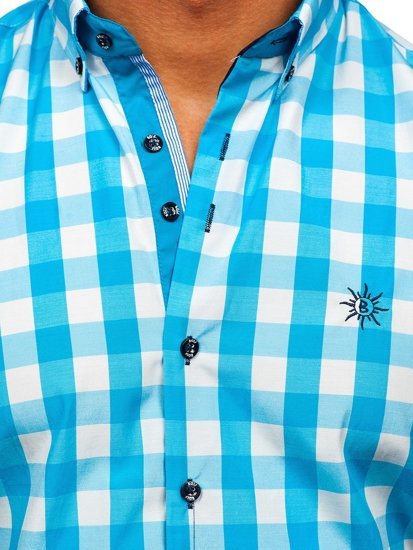 Camicia  a scacchi a manica corta da uomo celeste Bolf 4508