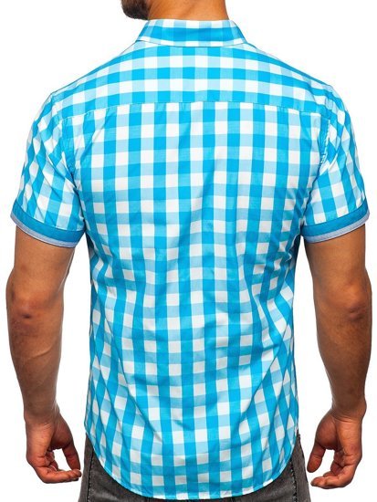 Camicia  a scacchi a manica corta da uomo celeste Bolf 4508