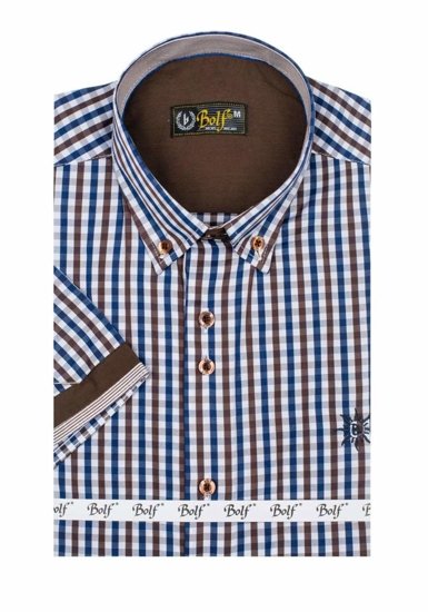 Camicia a scacchi a manica corta da uomo marrone Bolf 4510