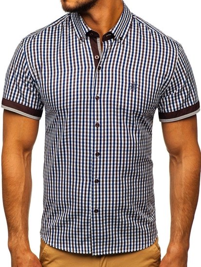 Camicia a scacchi a manica corta da uomo marrone Bolf 4510