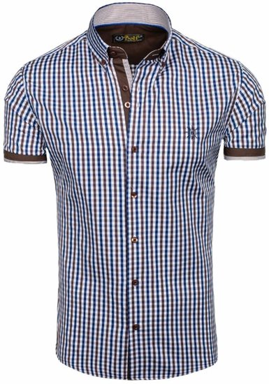 Camicia a scacchi a manica corta da uomo marrone Bolf 4510