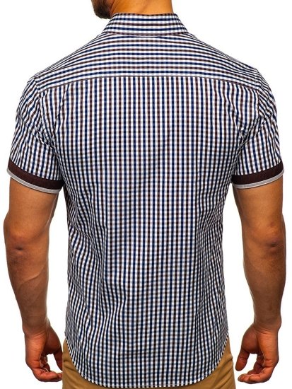 Camicia a scacchi a manica corta da uomo marrone Bolf 4510