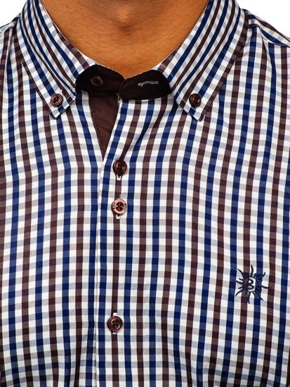 Camicia a scacchi a manica corta da uomo marrone Bolf 4510