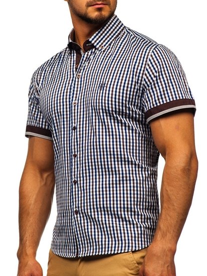 Camicia a scacchi a manica corta da uomo marrone Bolf 4510