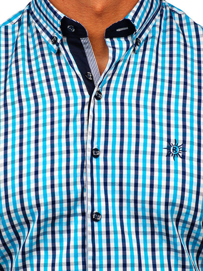 Camicia a scacchi a manica corta da uomo turchese Bolf 4510