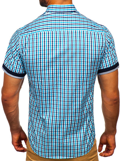 Camicia a scacchi a manica corta da uomo turchese Bolf 4510