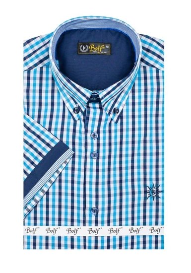 Camicia a scacchi a manica corta da uomo turchese Bolf 4510