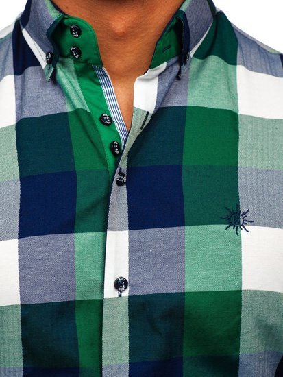 Camicia a scacchi a manica corta da uomo verde Bolf 5532