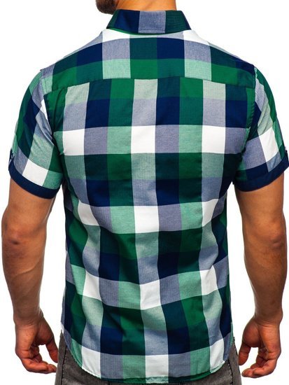 Camicia a scacchi a manica corta da uomo verde Bolf 5532