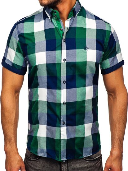 Camicia a scacchi a manica corta da uomo verde Bolf 5532