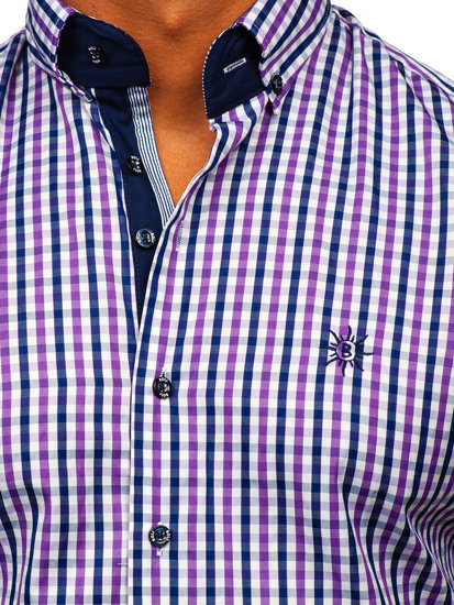 Camicia a scacchi a manica corta da uomo viola Bolf 4510