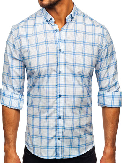 Camicia a scacchi a manica lunga da uomo azzurro Bolf 22749