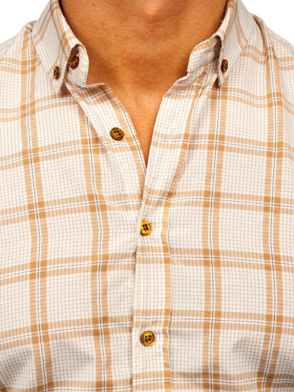 Camicia a scacchi a manica lunga da uomo beige Bolf 22749