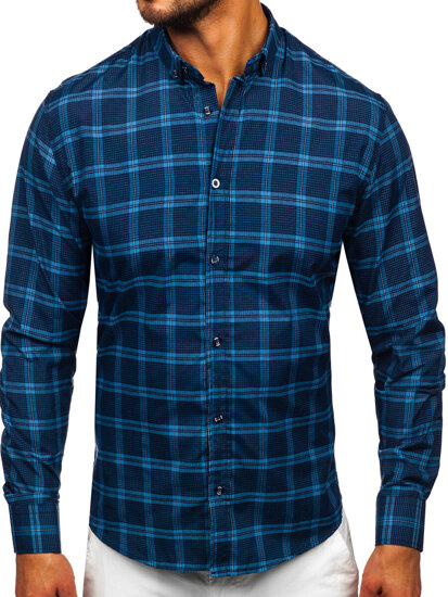 Camicia a scacchi a manica lunga da uomo blu Bolf 22749