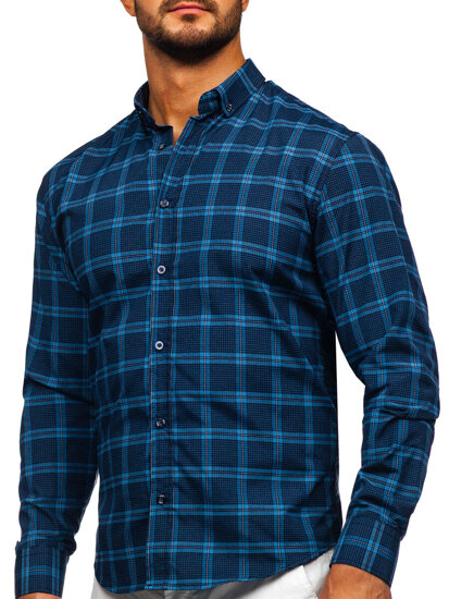 Camicia a scacchi a manica lunga da uomo blu Bolf 22749