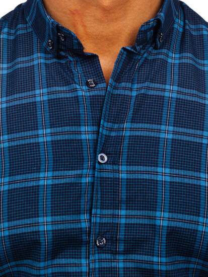 Camicia a scacchi a manica lunga da uomo blu Bolf 22749