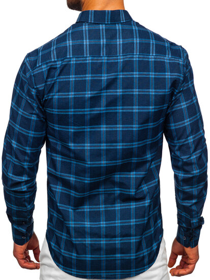 Camicia a scacchi a manica lunga da uomo blu Bolf 22749