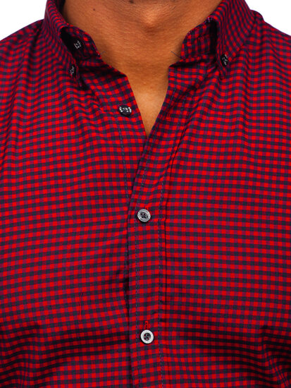 Camicia a scacchi a manica lunga da uomo bordò Bolf 22745