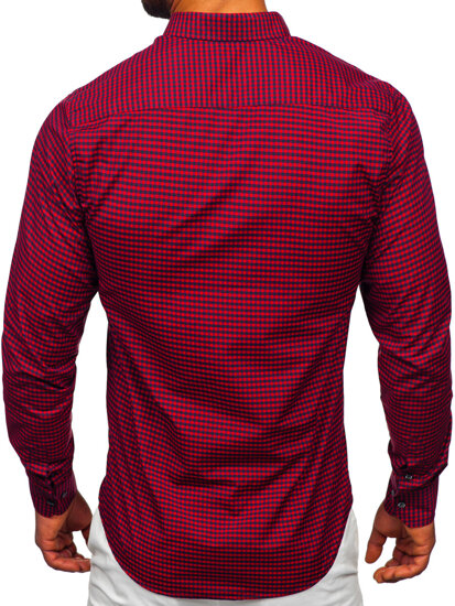 Camicia a scacchi a manica lunga da uomo bordò Bolf 22745