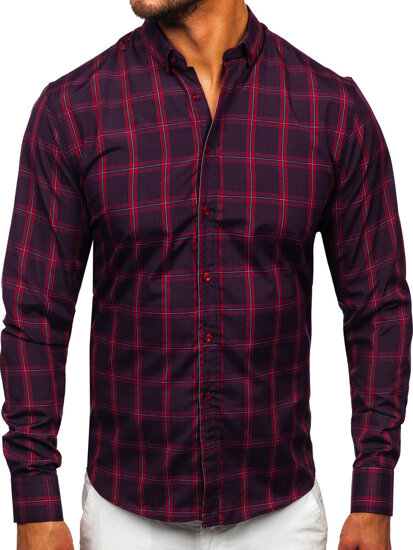 Camicia a scacchi a manica lunga da uomo bordò Bolf 22749