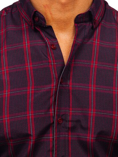 Camicia a scacchi a manica lunga da uomo bordò Bolf 22749