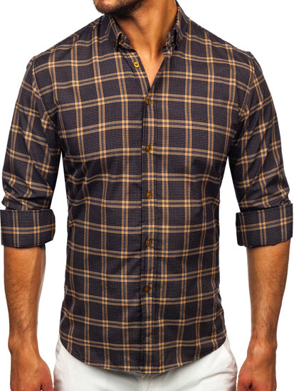 Camicia a scacchi a manica lunga da uomo cammello Bolf 22749