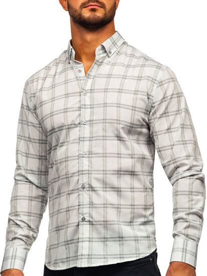 Camicia a scacchi a manica lunga da uomo grigio Bolf 22749