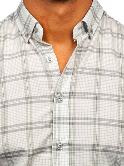 Camicia a scacchi a manica lunga da uomo grigio Bolf 22749